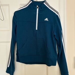 Adidas Blue Cropped Quarter-Zip Pullover
